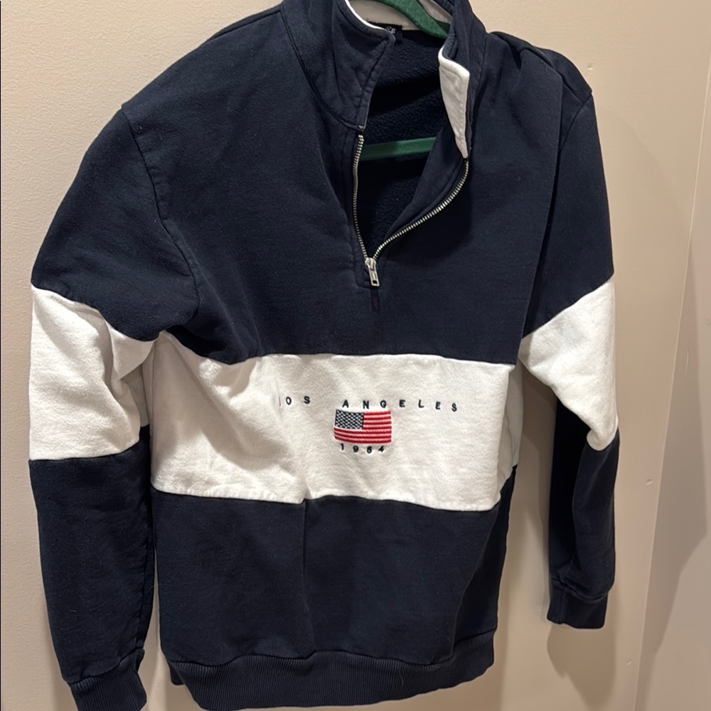 John Galt Navy and White Quarter-Zip Sweater
